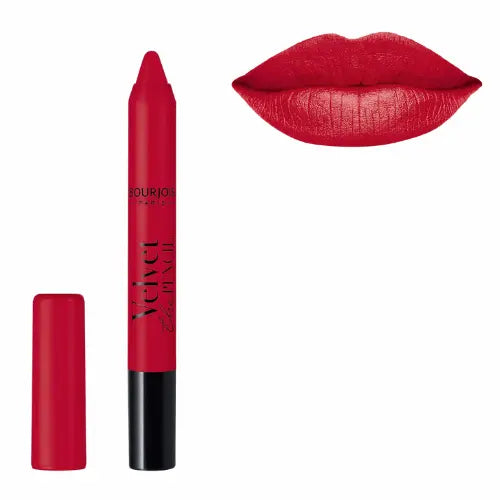 Close-up of Bourjois Rouge Es-Carmin pencil – precise red lip contour