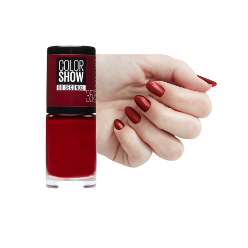 Swatch of 352 Downtown Red on nails – bold red polish