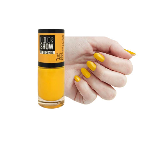 Swatch of Maybelline Colour Show 749 – Electric Yellow shade on nails
