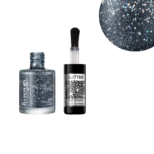 Rimmel Glitter Nail Polish Top Coat 001 Diamond Dust – sparkly silver glitter nail finish