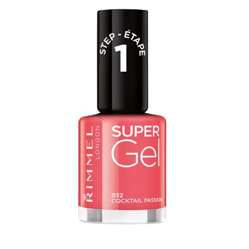 Rimmel Super Gel Nail Polish 032 Cocktail Passion – coral-pink gel-like glossy finish