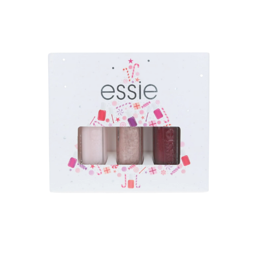 "Essie Christmas Mini Trio Nail Polish Gift Set - Thigh High red shimmer, Penny Talk rose gold sparkle, Mademoiselle pink"
