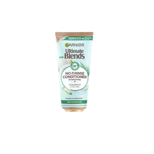 "Garnier Ultimate Blends No-Rinse Conditioner with Coconut Oil and Aloe Vera - 98% natural ingredients, silicone-free formula"
