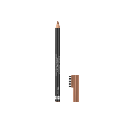 Close-up of Rimmel Hazel Brow Pencil – warm brown tip with brush