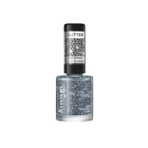 Rimmel Glitter Nail Polish Top Coat 001 Diamond Dust – sparkly silver glitter nail finish