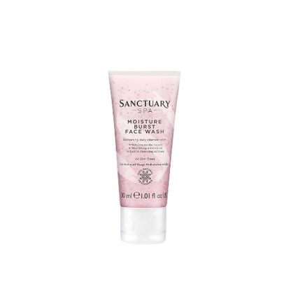 "Sanctuary Spa Moisture Burst Face Wash 30ml - Refreshing gel face wash with Jojoba oil beads"
